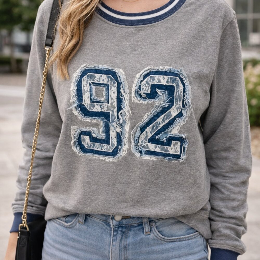 Anthropologie Pilcro Pinny Heather Gray Sweater with Navy Details Size XS